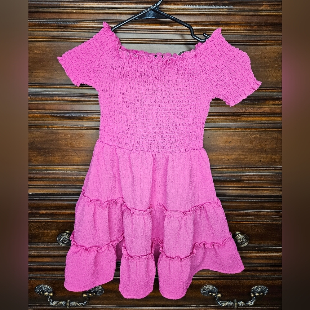 Girls Vibrant Pink Off-Shoulder Dress